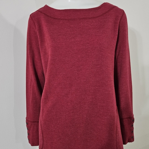 J.Jill Womens Red Waffle Knit Cotton Blend Cozy Long Sleeve Top Heathered Red XL - Picture 7 of 12